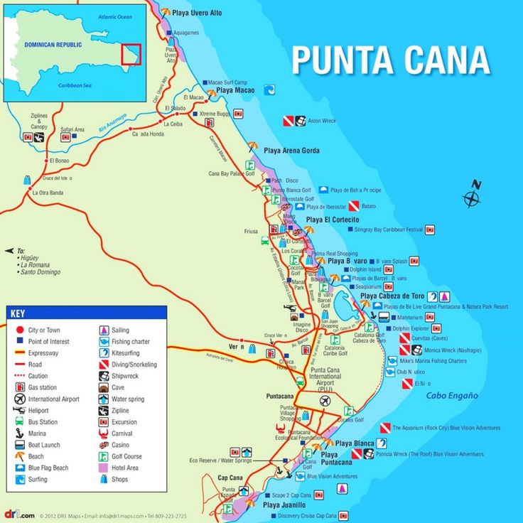 a map of the area where you can go to punta cana, costa rica