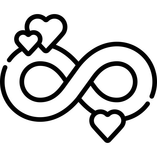 an infinite love symbol with two hearts on it's end and one heart in the middle