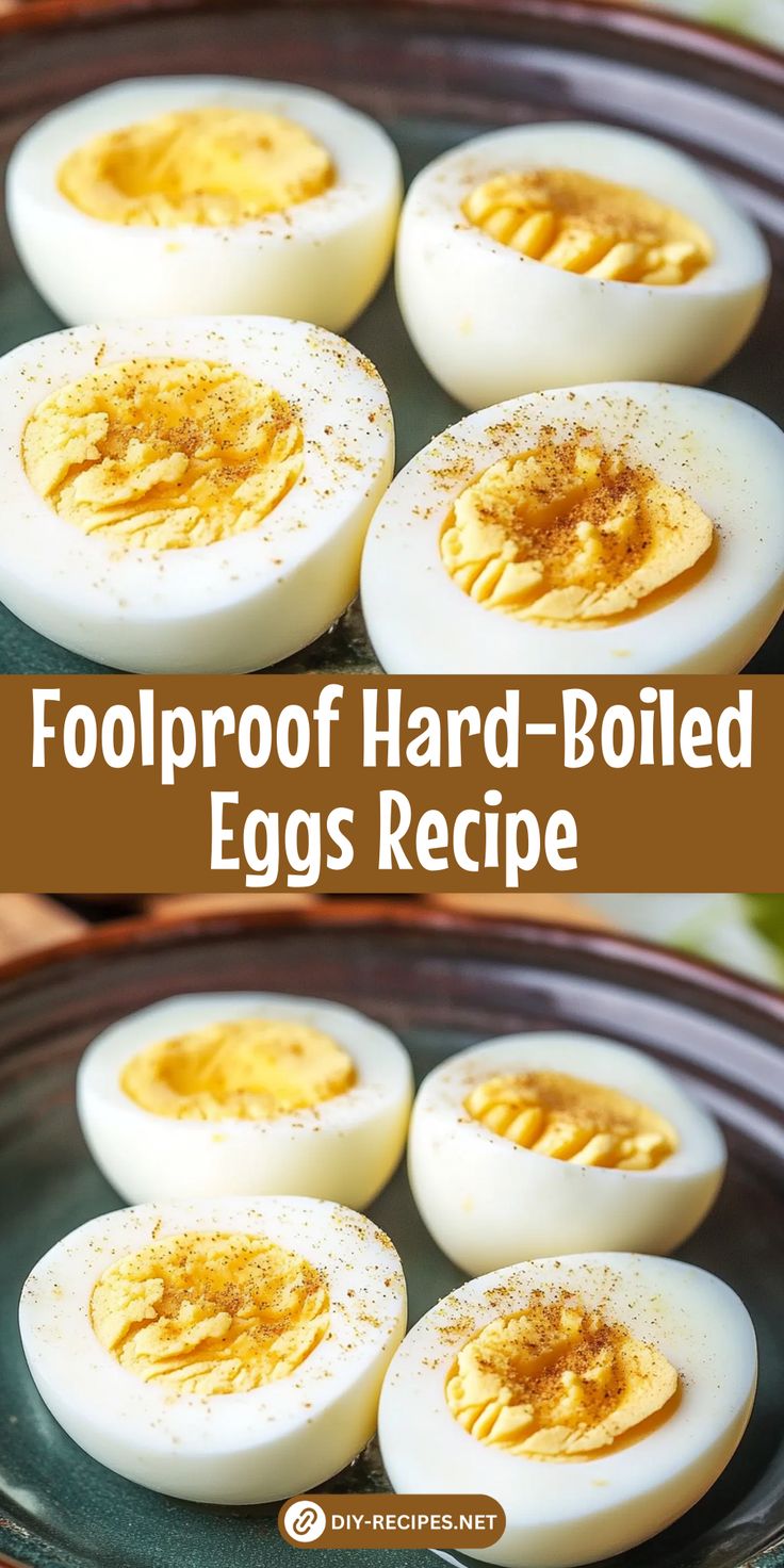 hard boiled eggs on a plate with the words foolroof hard boiled eggs recipe