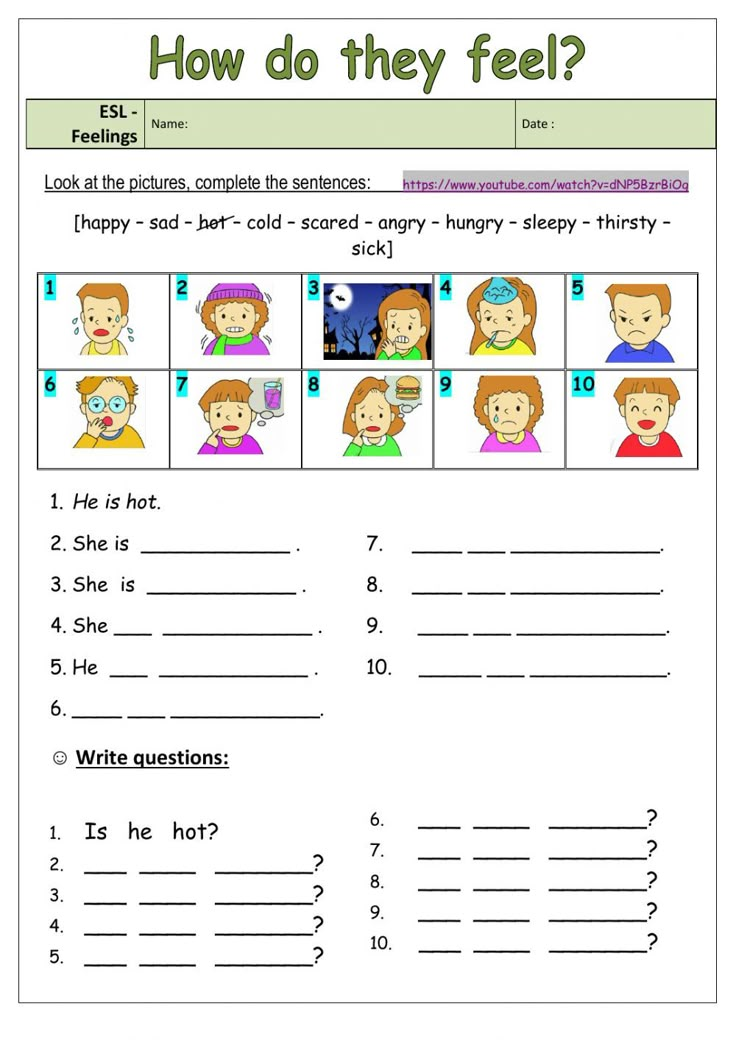 the worksheet for how do they feel? with pictures and words on it