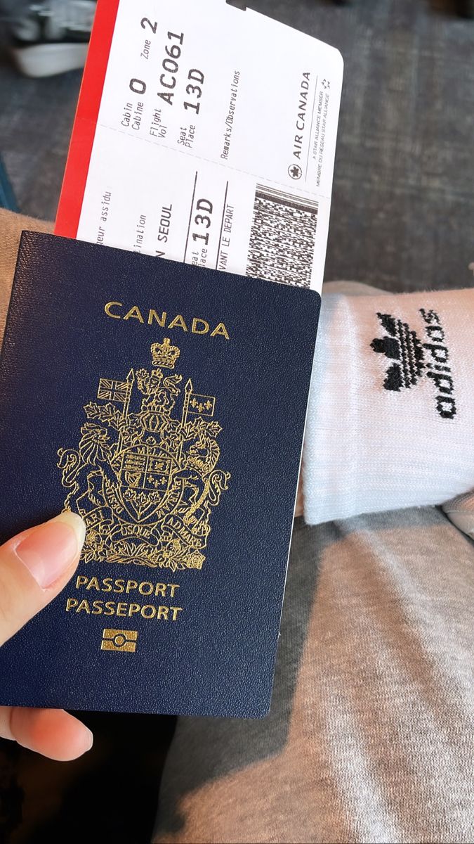 a person holding up a canadian passport with their arm wrapped around the other hand,