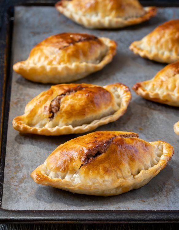 several pastries on a baking sheet ready to be baked in the oven for consumption