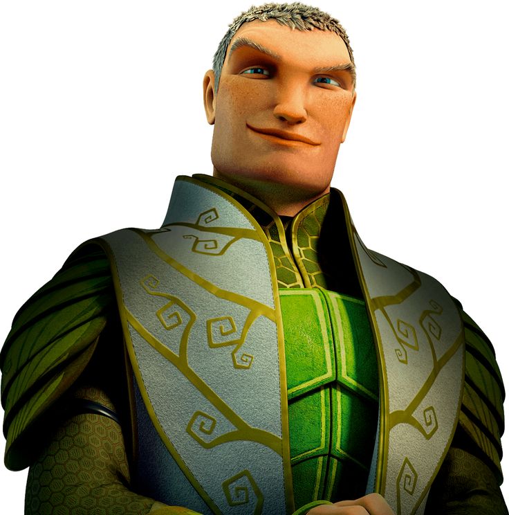 an animated man wearing a green and silver armor with his arms crossed, looking to the side