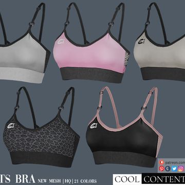 six bras with different colors and patterns for the female model, including pink, white,