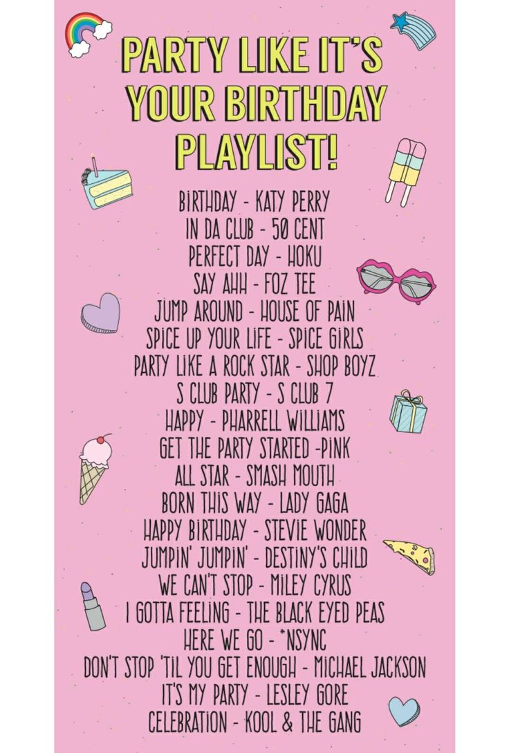 the party like it's your birthday playlist is shown on a pink background