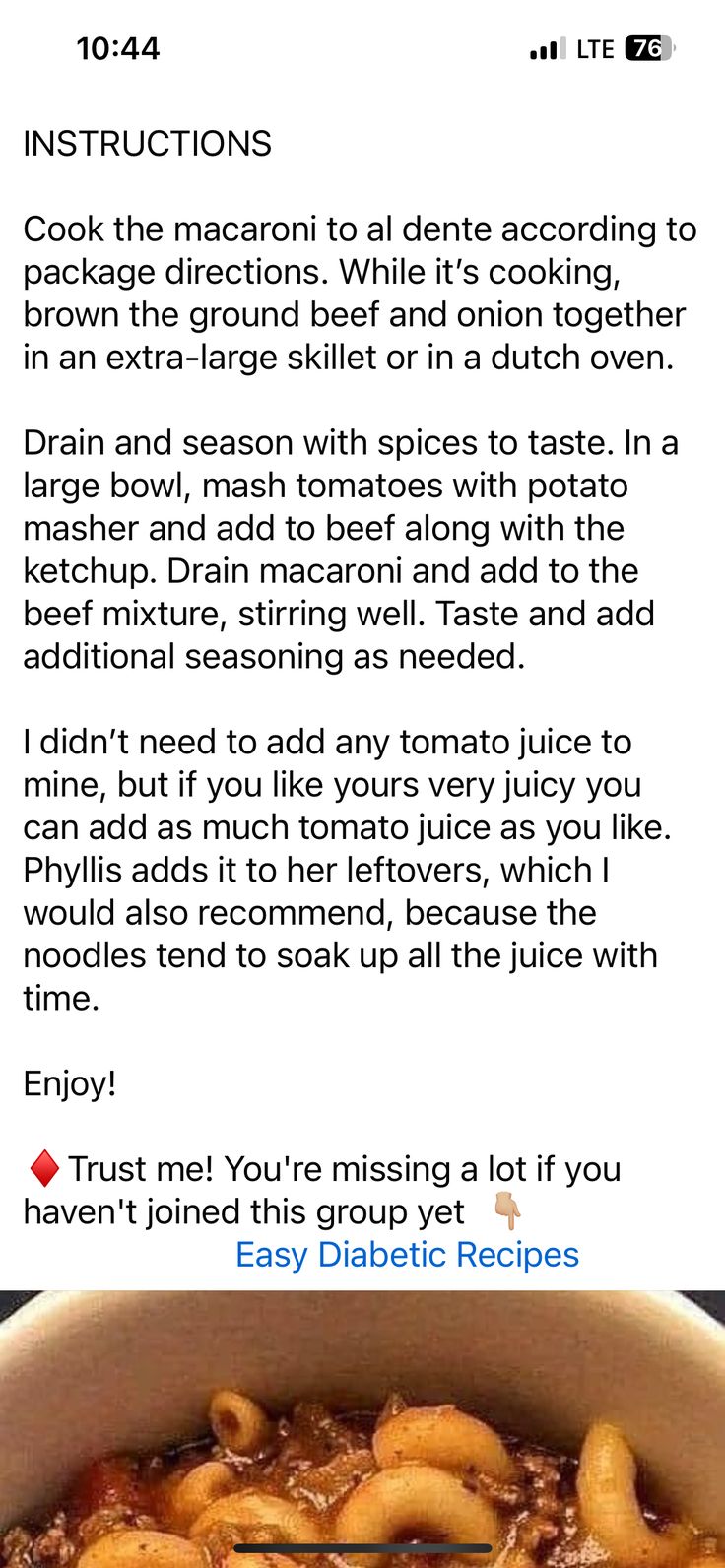 the recipe for pasta is shown in an email box