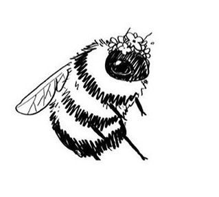 a black and white drawing of a bee