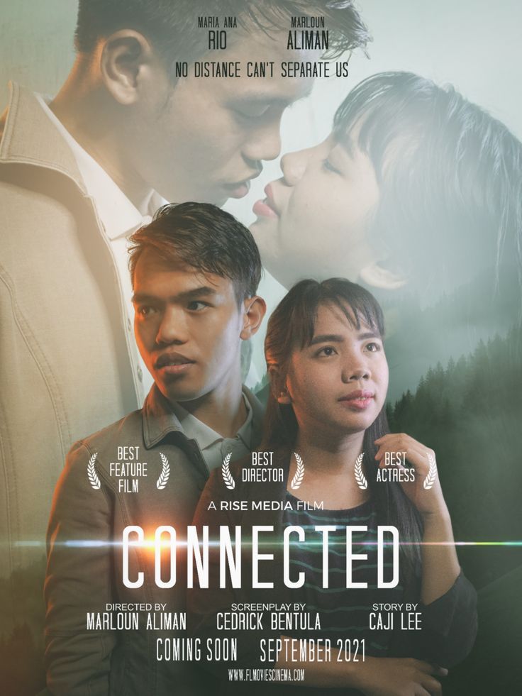 a movie poster for connected with two people kissing each other and the caption reads,