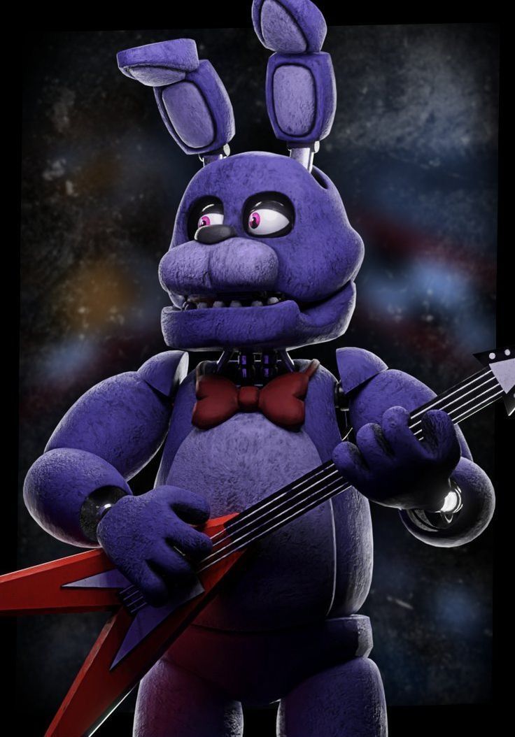 a purple bunny holding a red electric guitar