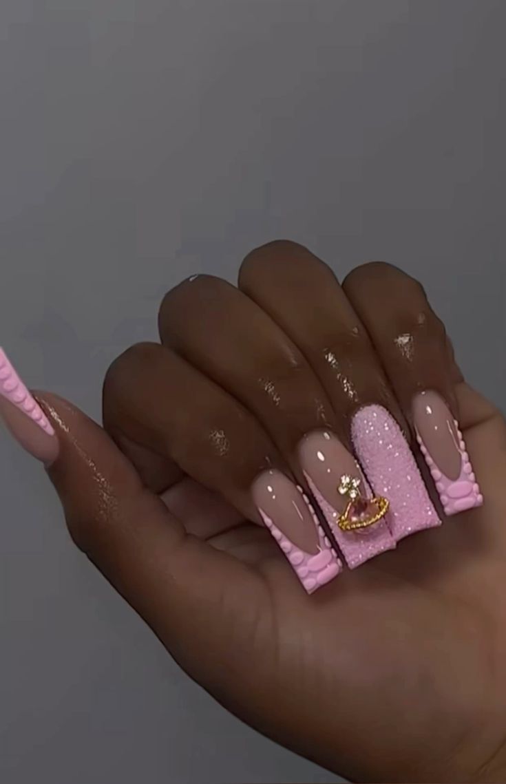 Mylar Nails, Baby Pink Nails Acrylic, Baby Pink Nails, Makeup Nails Designs, Tapered Square Nails, Long Acrylic Nail Designs, Square Nail Designs, Colored Acrylic Nails, Glow Nails