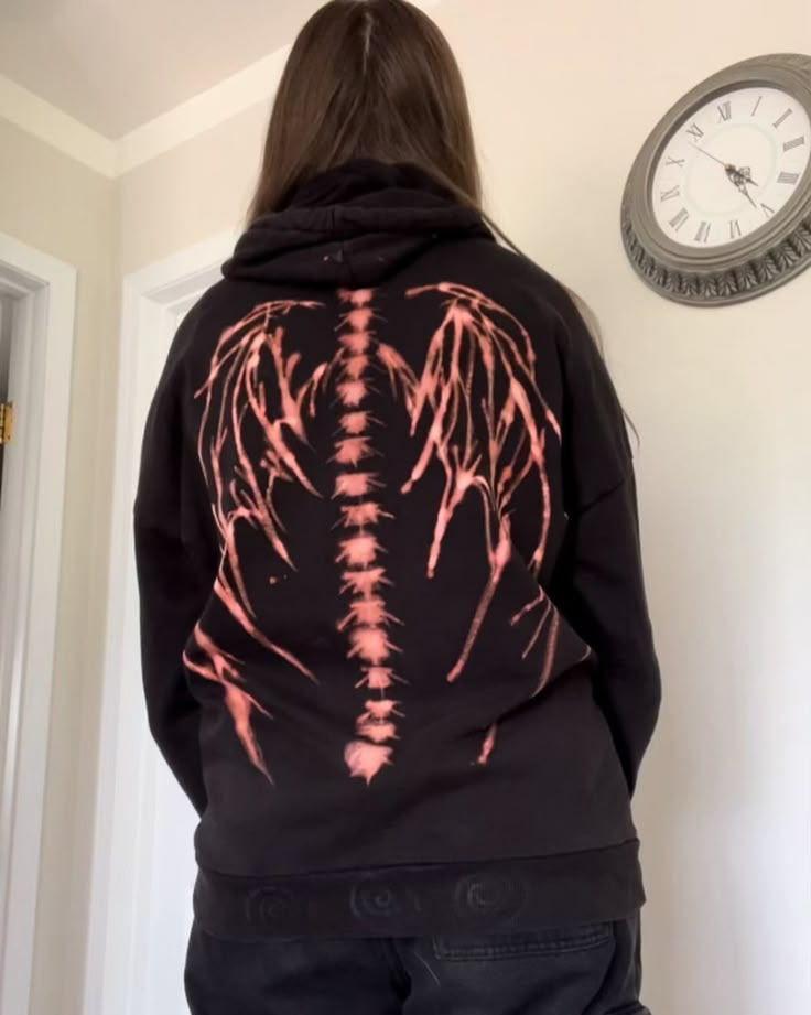 bleached it 😎 didnt turn out how i wanted it to, but im happy with it 🙏 now i have a matching sweater to my skeleton shirt #ninespages #art #artist #diy #diyclothes Diy Skeleton Hoodie, Skeleton Shirt Bleach, Skeleton Bleach Hoodie, Skeleton Shirt Diy, Bleach Skeleton Shirt, Bleach Hoodie Designs, Diy Bleach Shirt, Bleach Painting, Bleach Shirt Diy