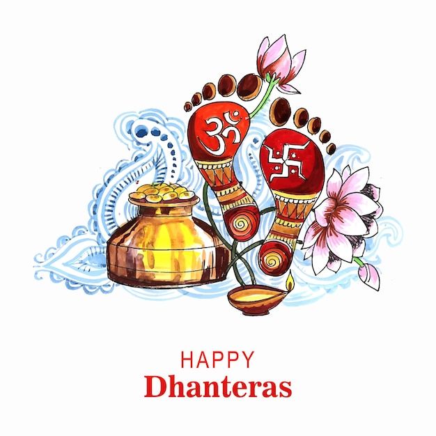 happy dhanteras with flowers and pots