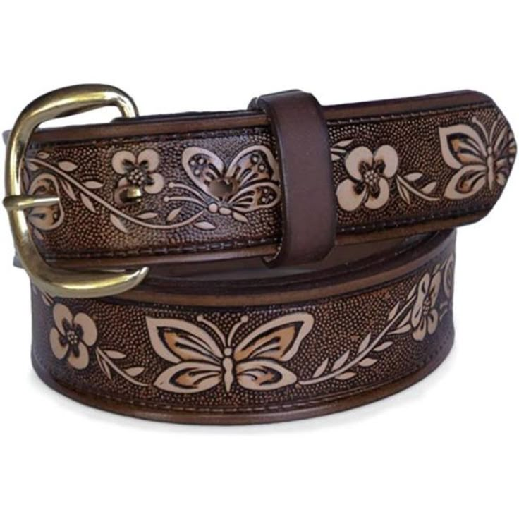 Product Details Fabric Type 100% Leather Care Instructions Dry Cloth Clean Origin Made In Usa About This Item Best Belts Ever - The 5517 Women's Belt Comes With A 1" Wide Medium Brown Two Tone Butterfly And Floral Embossed. It Is Great For All Ages Made In Usa - Each Belt Is Made 100% From Locally Raised Cattle Of Handcrafted One Solid Piece Of Full Grain Leather. Colors Can Vary Due To The Nature Of Natural Leather Goods, Item May Appear Slightly Different Then Pictured. High-Performance Materi Gucci Marmont Belt, Tan Leather Belt, Mazzy Star, Types Of Clothing, Leather Colors, Thrift Inspo, Studded Belt, Brown Belt, Genuine Leather Belt