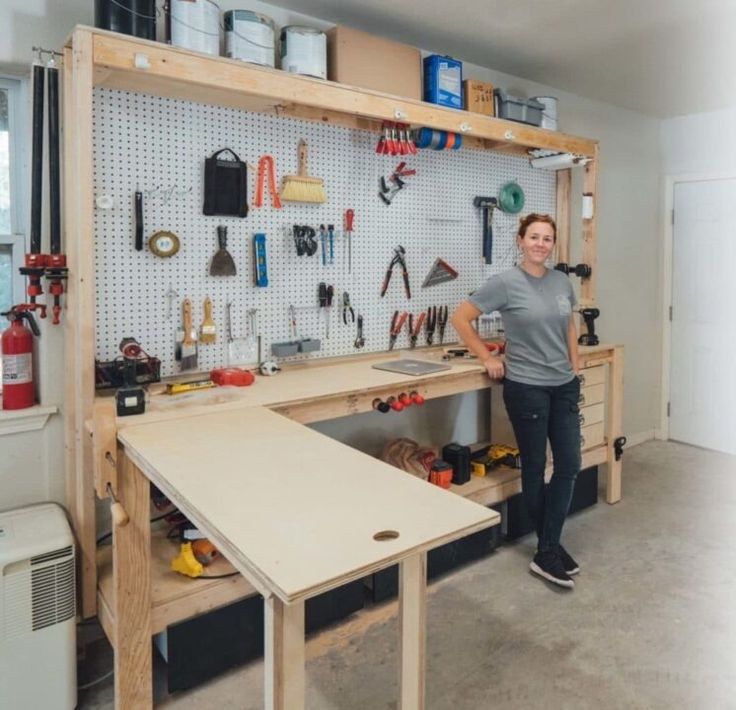 a man standing in front of a workbench