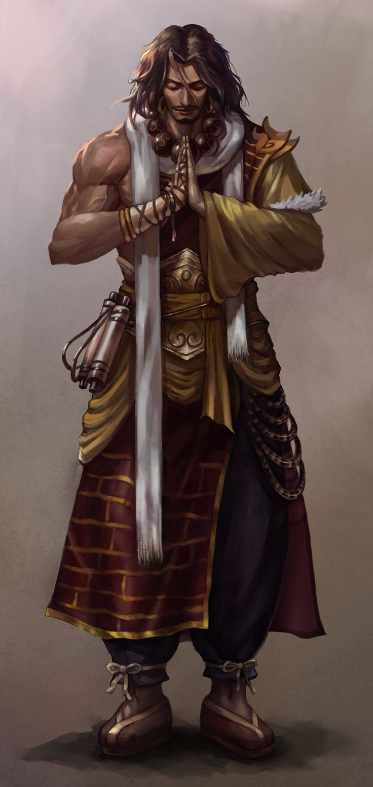 Monk Temple Fantasy Art, Dnd Monk Character Art, Sun Soul Monk Dnd, Male Monk Character Design, D&d Monk Art, Dnd Character Concept Ideas, Desert Warrior Art, Middle Eastern Character Design Male, Fantasy Monk Art