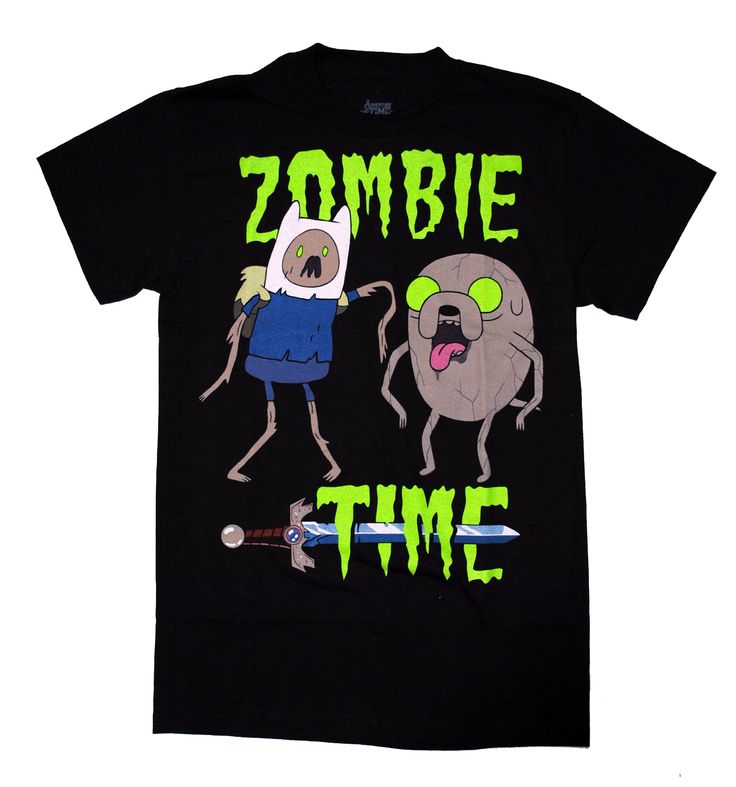 a black t - shirt with an image of a cartoon character and a zombie on it