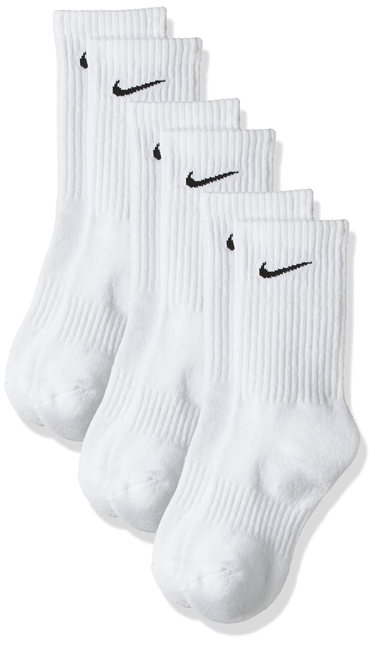 PRICES MAY VARY. Dri-FIT technology helps you stay dry and comfortable. Reinforced heel and toe for enhanced durability in high-wear areas. Rib cuffs for a snug, comfortable fit. Arch support for a secure fit. White Nike Socks, Nike Crew Socks, Nike Socks, Women Crew Socks, Mens Crew Socks, Nike Boy, Birthday Wishlist, White Nike, Cool Socks