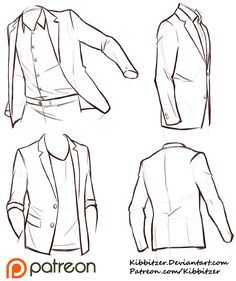 four different types of jackets with the text, how to draw a blazer jacket