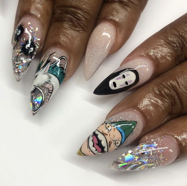 @nailz_by_dev Nail Cartoon, Disney Themed Nails, Cartoon Nail Designs, Disney Acrylic Nails, Horror Nails, Dragon Nails, Themed Nails, October Nails, Lovely Nails