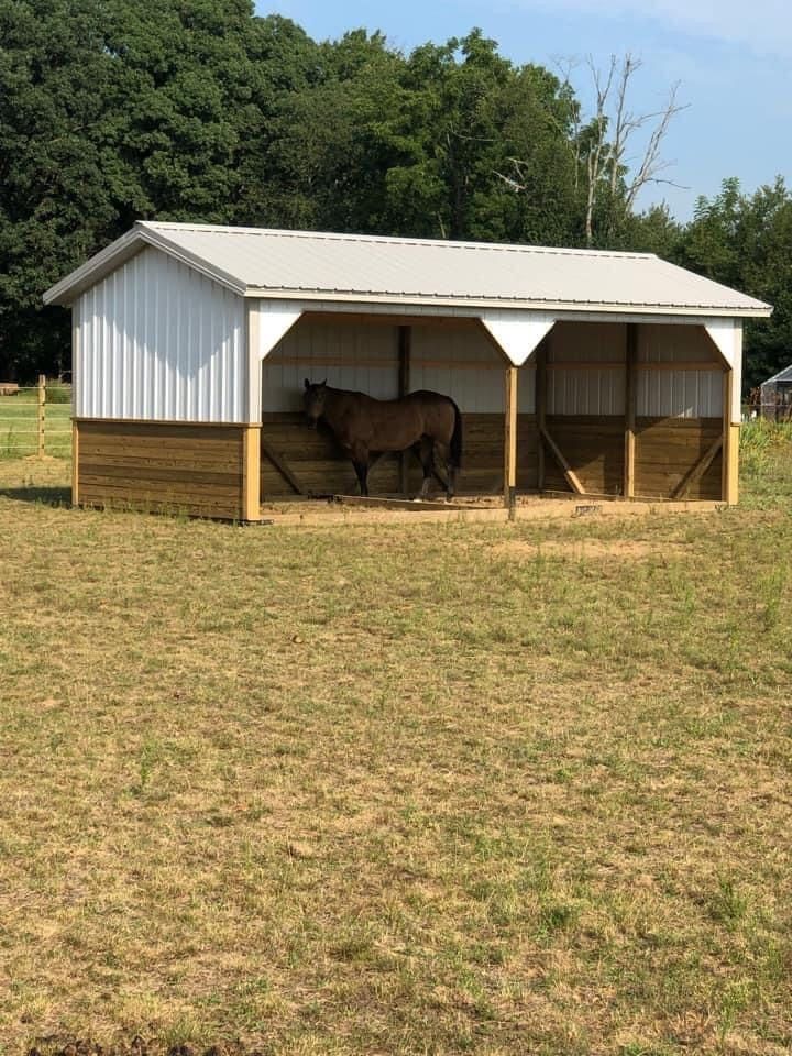 a horse is standing in the barn with its stall open