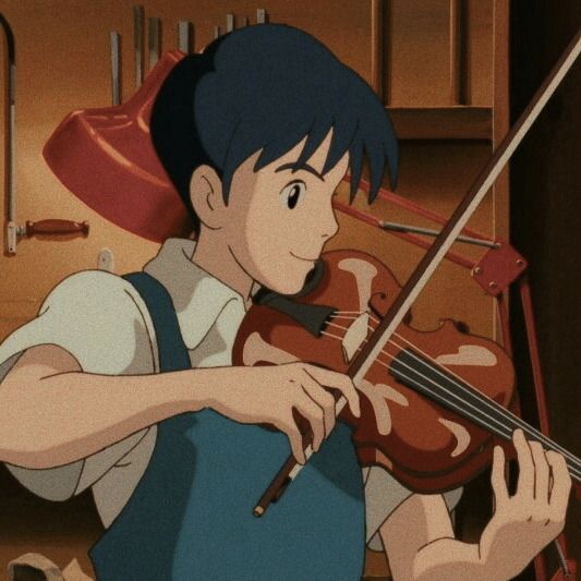 a young man playing the violin in an animated scene from studio ghiz's