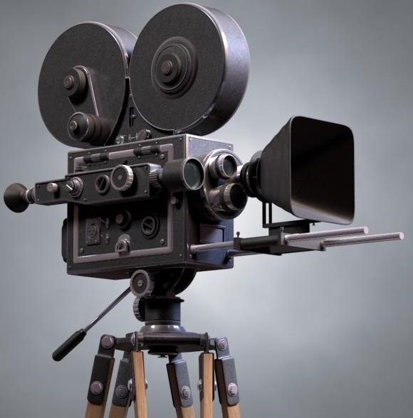 an old fashioned movie camera on a tripod