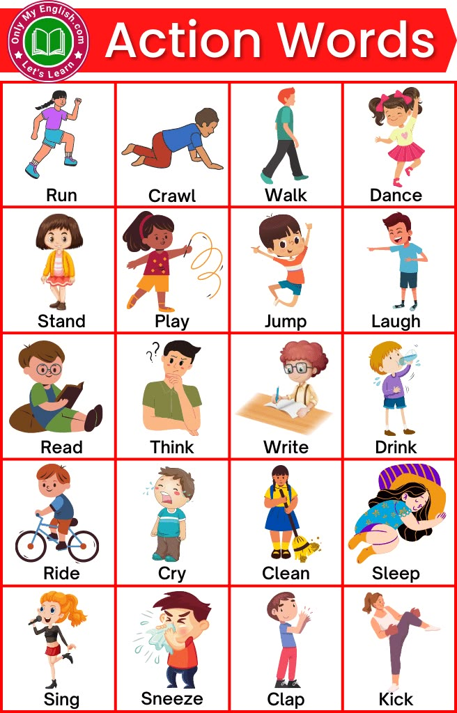 a poster with words and pictures on it that describe the different kinds of action words