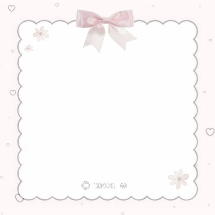 a white frame with pink bows and hearts on the edges, in front of a light pink background