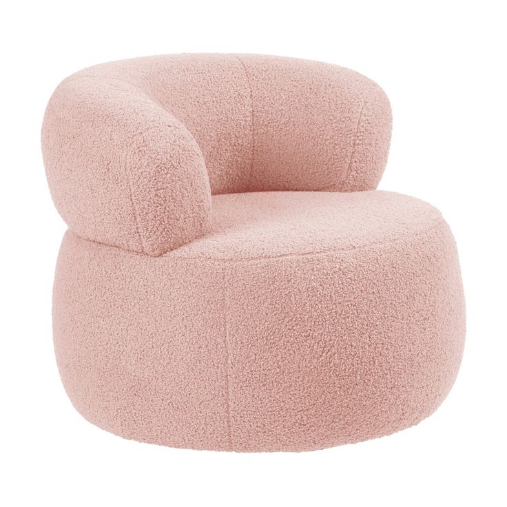 a pink chair that is made out of fluffy sheep's wool and sits on a white background