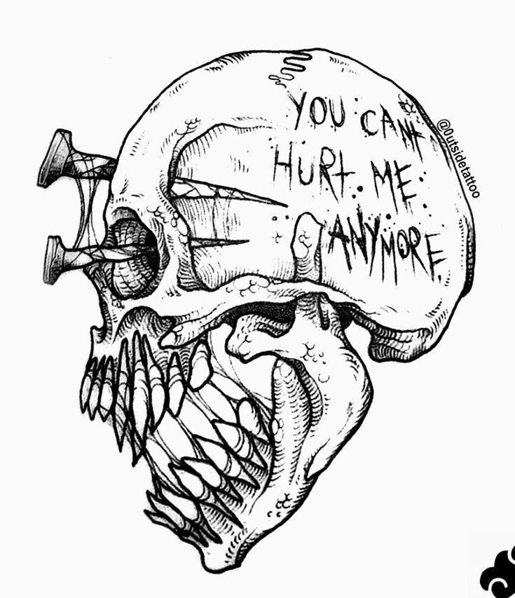 a drawing of a human skull with words written on it