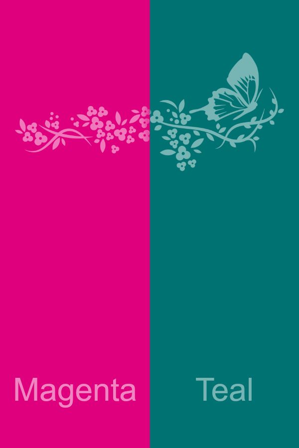 two different colored cards with the words magenta and teal