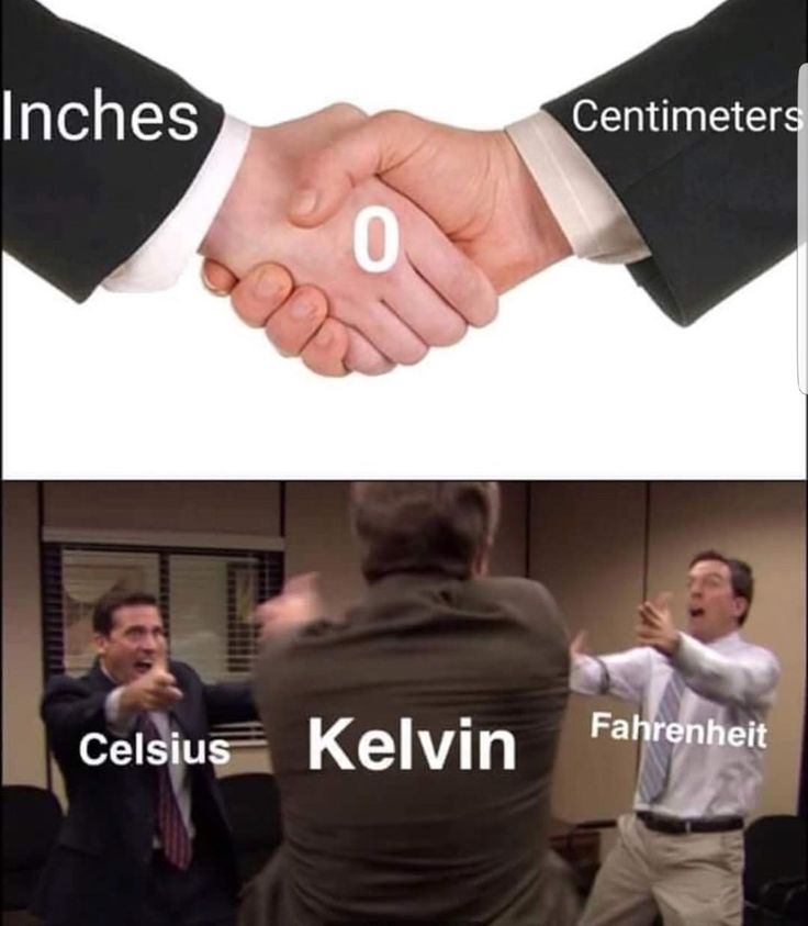 two men shaking hands with the words celsius and kelvin in front of them