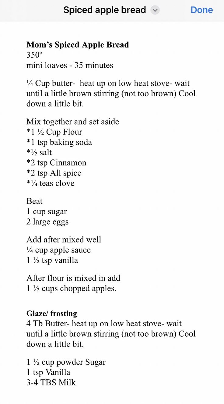 the recipe for apple bread is shown on an iphone screen, with instructions to make it