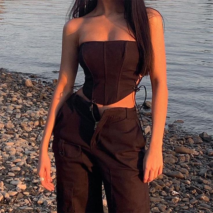 Corset Lace Up Black Top – Free From Label E Girl Style, Corset Outfit, Girls Crop Tops, Corset Crop Top, Baggy Pants, Mode Inspo, Inspired Outfits, Solid Clothes, Style Streetwear