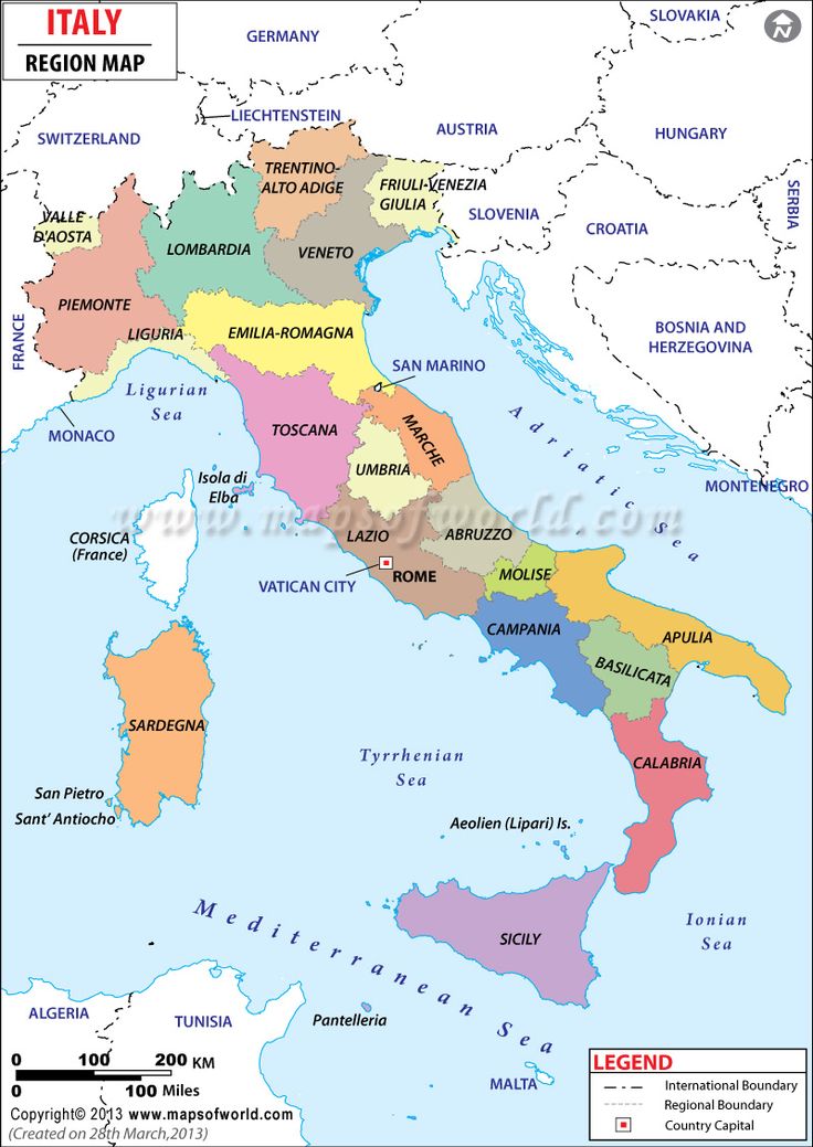 the map of italy with all its major cities and their respective regions, including towns