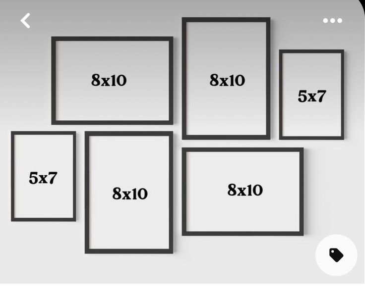 four frames are shown with the measurements for each frame in front of them, and one is