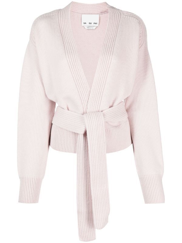 SA SU PHI Belted ribbed-knit Cardigan - Farfetch Pear Body, Belted Sweater, Knit Edge, Cardigan Pink, Rib Knit Cardigan, Airport Fashion, Winter Fits, Maxi Knit Dress, Fine Knit