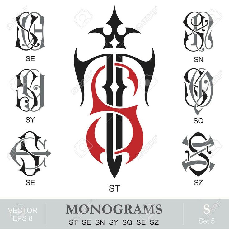 monograms with the letter s in different styles and colors, including black and red