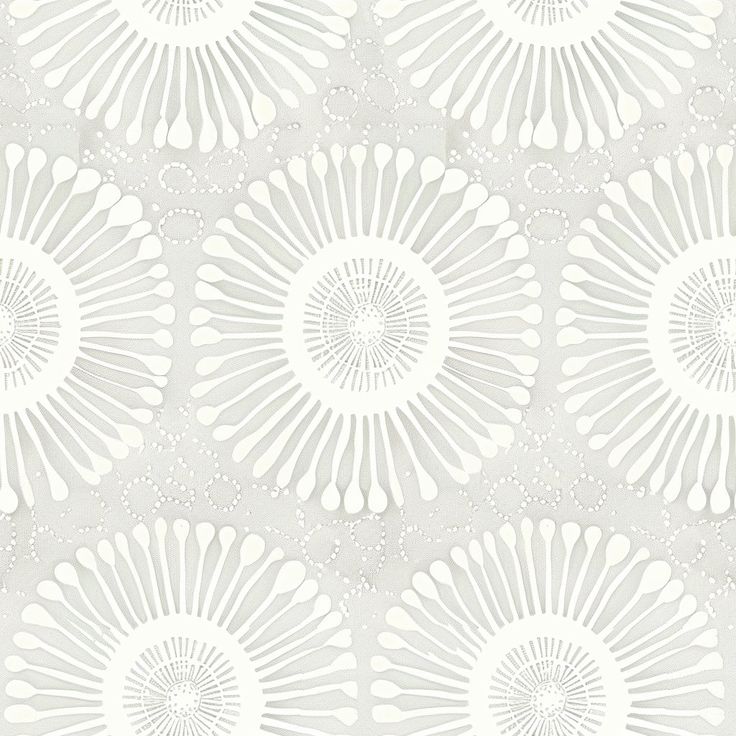 a white and gray wallpaper with an intricate design in the center, on a light grey background