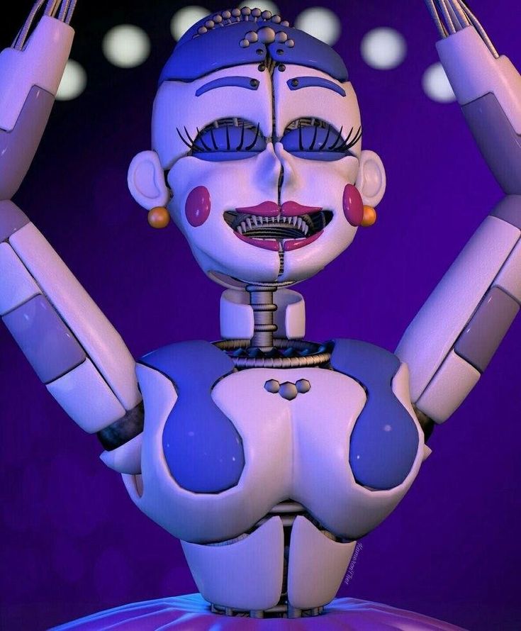 an animated robot is holding his hands up in the air while standing on top of a purple surface