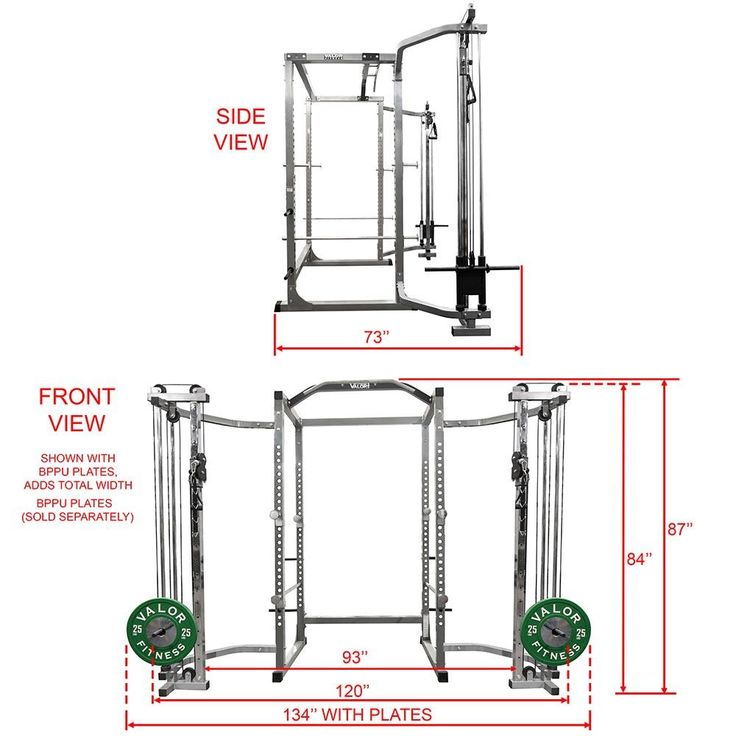 an image of the size and measurements of a power cage for home gyms, including two