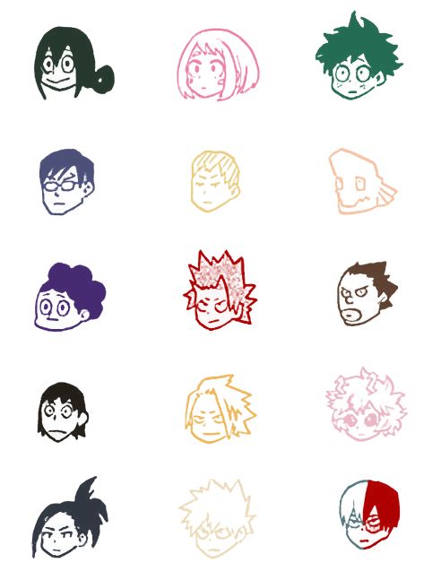 the many avatars of anime characters are drawn in different colors and sizes, including one with