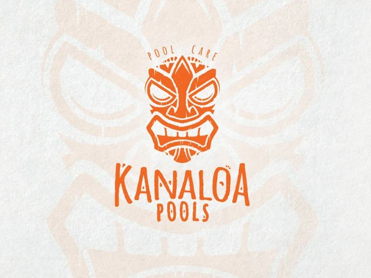 a red and white logo with an angry mask on it's face that says kanalaoa pools