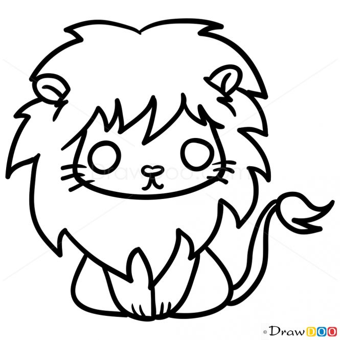 a drawing of a lion face with long hair and big eyes, black and white