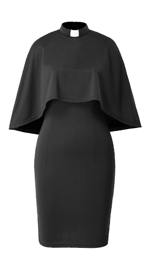 The Grace Collection Style: 4602 Beautifully Tailored Couture Clergy Dress Features Batwing Cape Design Includes Tab Insert Collar Color: Black Important: Super Deal items denoted as "FINAL SALE" are not eligible for return or exchange. Perfect condition, first quality Fitted Black Cape Dress, Black Fitted Cape Dress, Super Deal, Cape Designs, Bat Wings, Collar, Couture, Beauty, Black