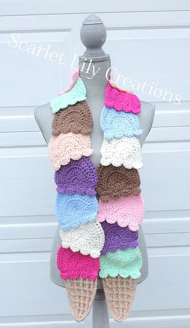 an ice cream cone scarf made with crochet