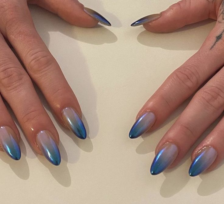 Trendy Blue Nails, Blue Chrome Nails, Nagel Tips, Smink Inspiration, Simple Gel Nails, Casual Nails, Gradient Nails, Dream Nails, Funky Nails