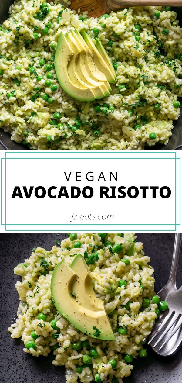 avocado risotto in a bowl with a fork