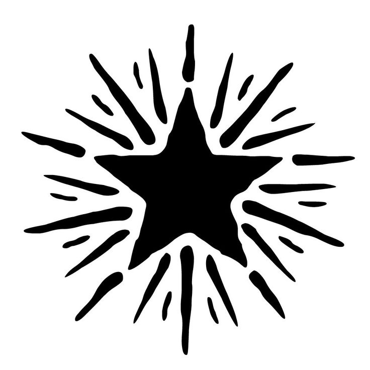 a black and white drawing of a star with rays coming out of the center on a white background