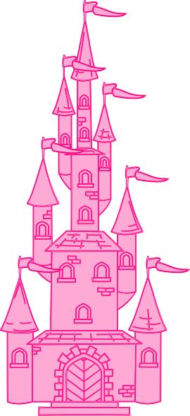 a pink castle with flags flying in the air